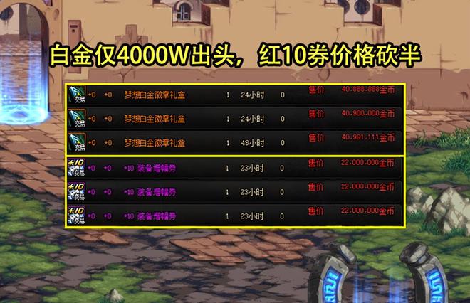 DNF：新春礼包道具首日价格汇总！EMC体育 EMC易倍体育白金徽章4000W透明套仅1E出头(图5)
